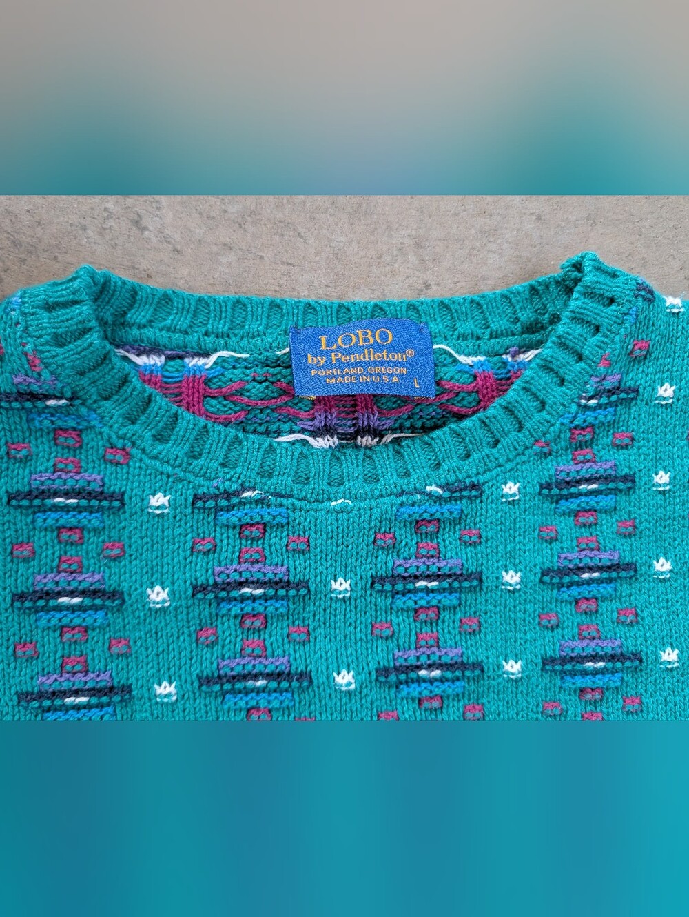 Pendleton VINTAGE 90s LOBO Cotton Sweater Made In USA Men's Large - Picture 7 of 11